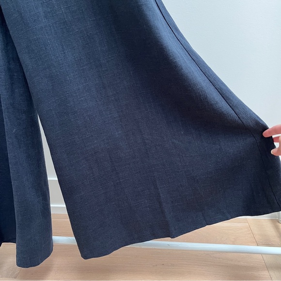 STAUD Martin linen blend wide leg pants navy blue high waisted patch pockets - Picture 2 of 9